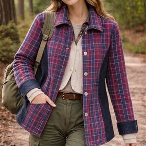 Vintage Reversable Light Weight Plaid/ Denim Jacket